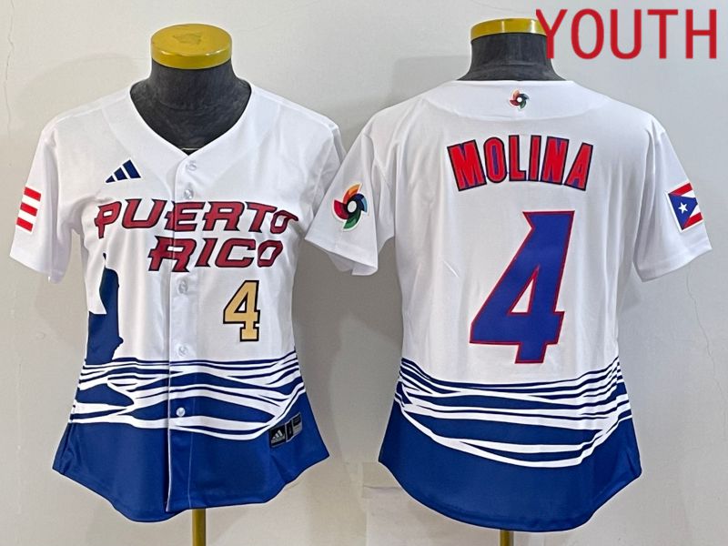 Youth 2023 World Cub Puerto Rico #4 Molina White MLB Jersey2